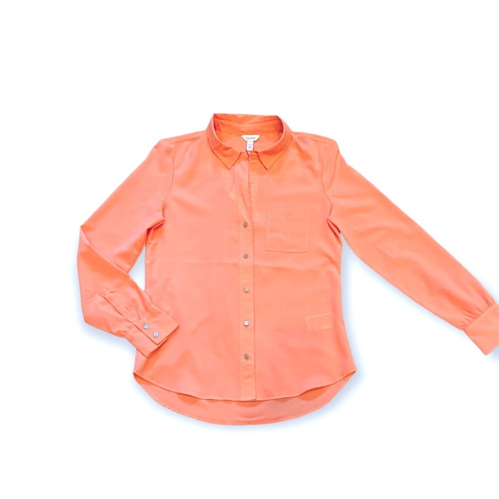 Calvin Klein Bright Orange Long-Sleeve Blouse